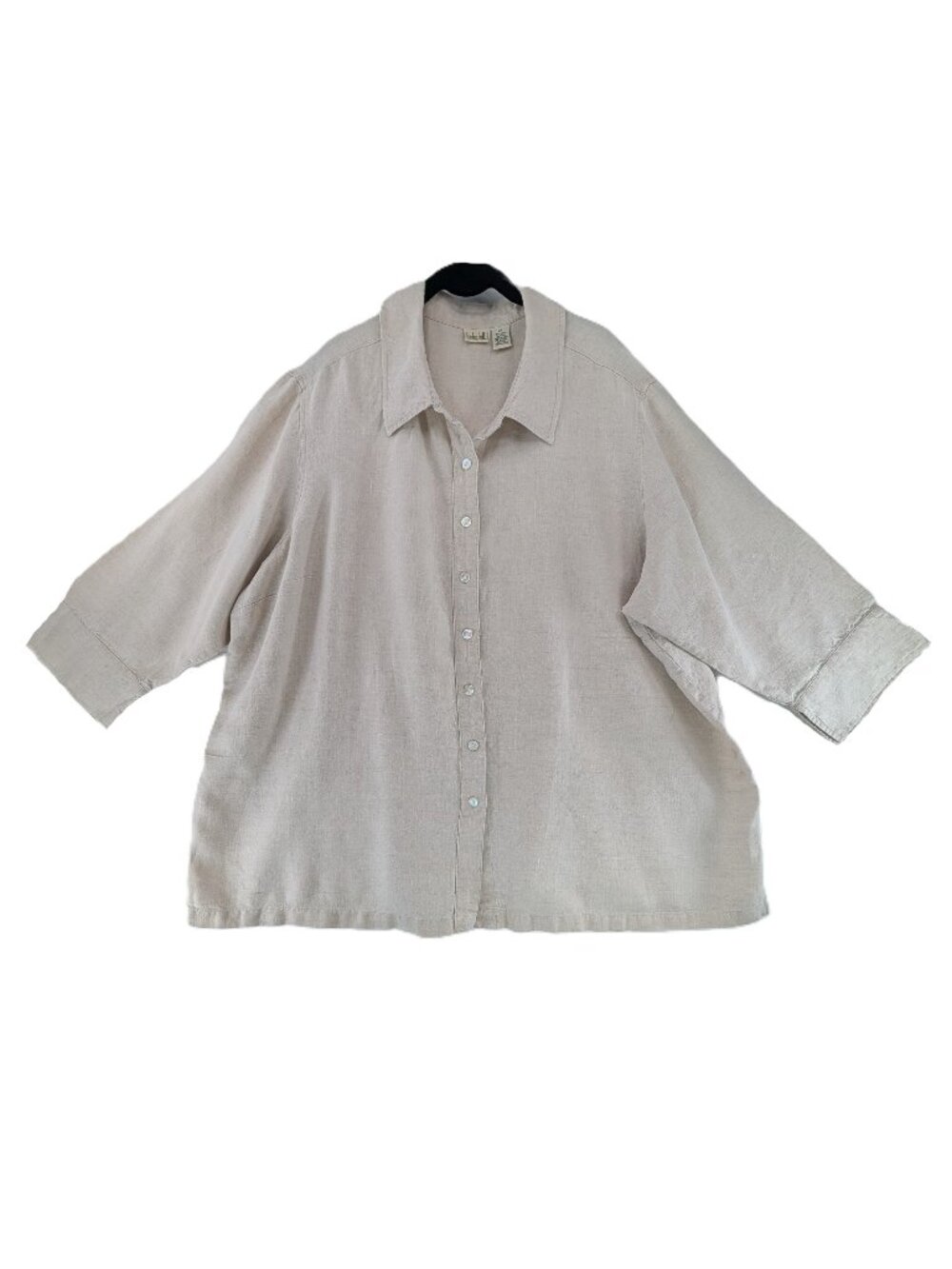 Linden Hill Tunic Top Womens Sz 2X Beige Tan 100% Linen Button Shirt Heavyweight